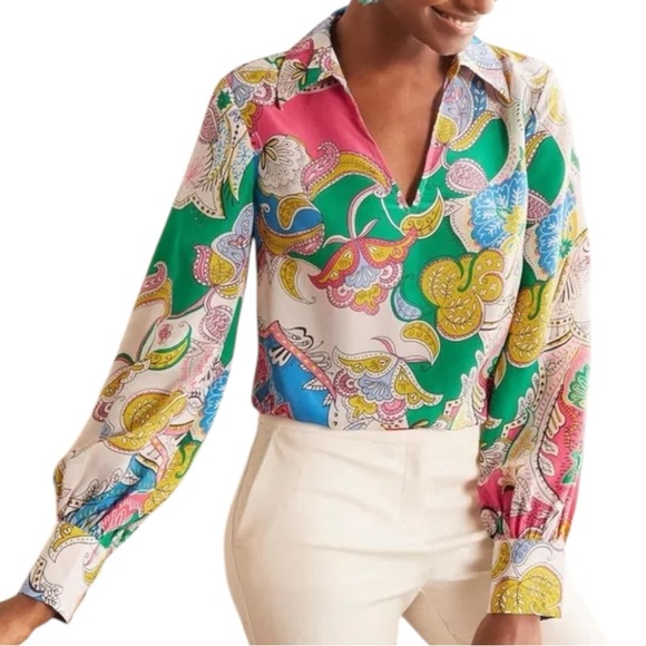 Boden Tops - Boden Women’s Size 12 Cream Pink Paisley Silk Lilian Pullover Top Blouse
